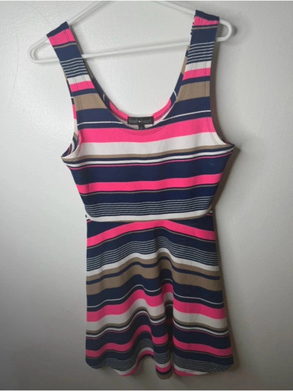 Derek Heart Navy, Hot Pink, White & Tan Striped Sleeveless Dress
